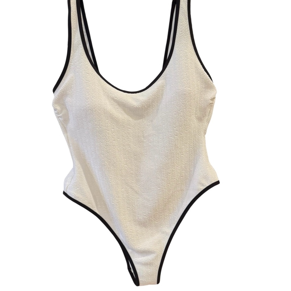 No Boundaries White One-Piece Swimsuit with Black Accents